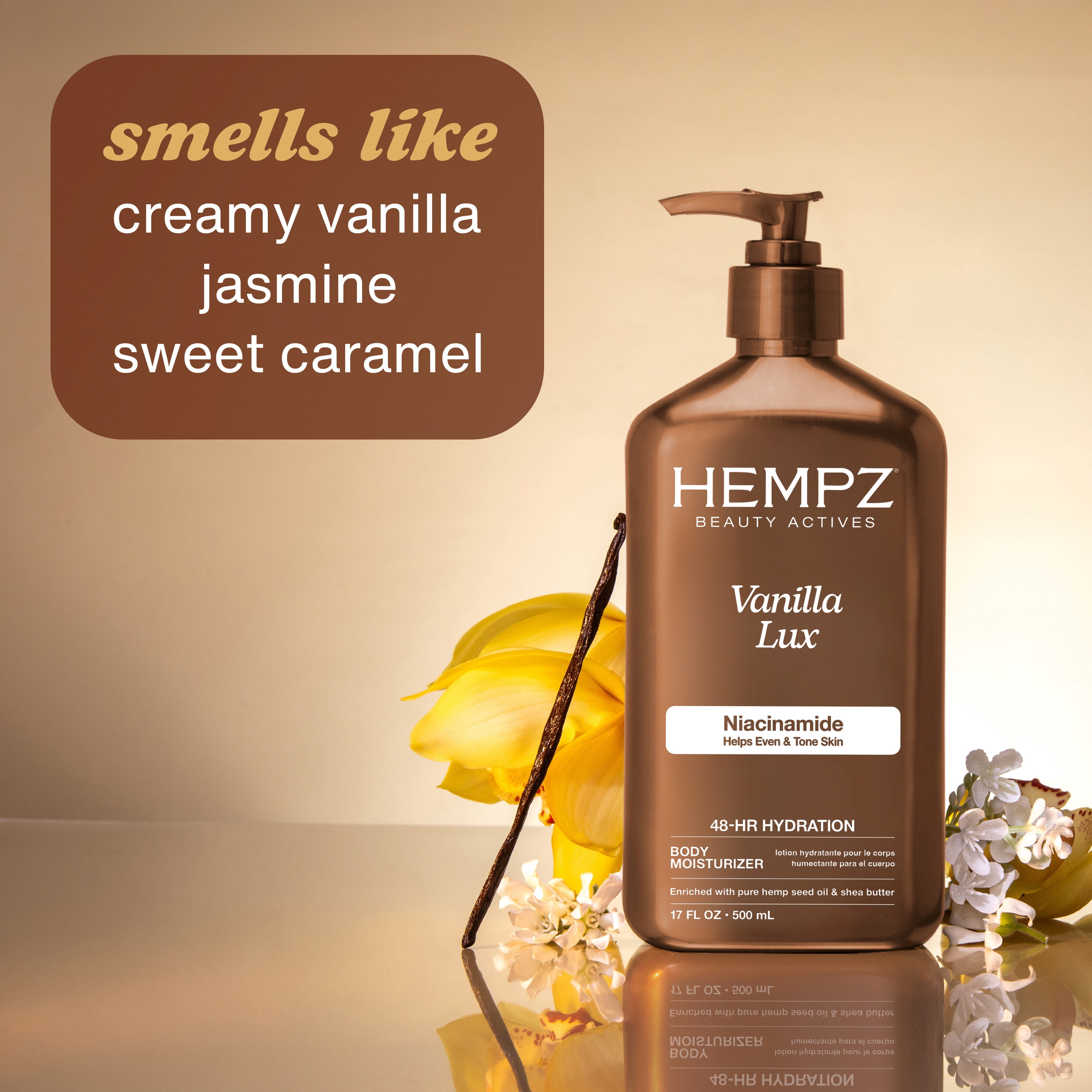 (2 pack) Hempz Lotion Vanilla Lux Herbal Body Moisturizer with Niacinamide, 17 fl oz