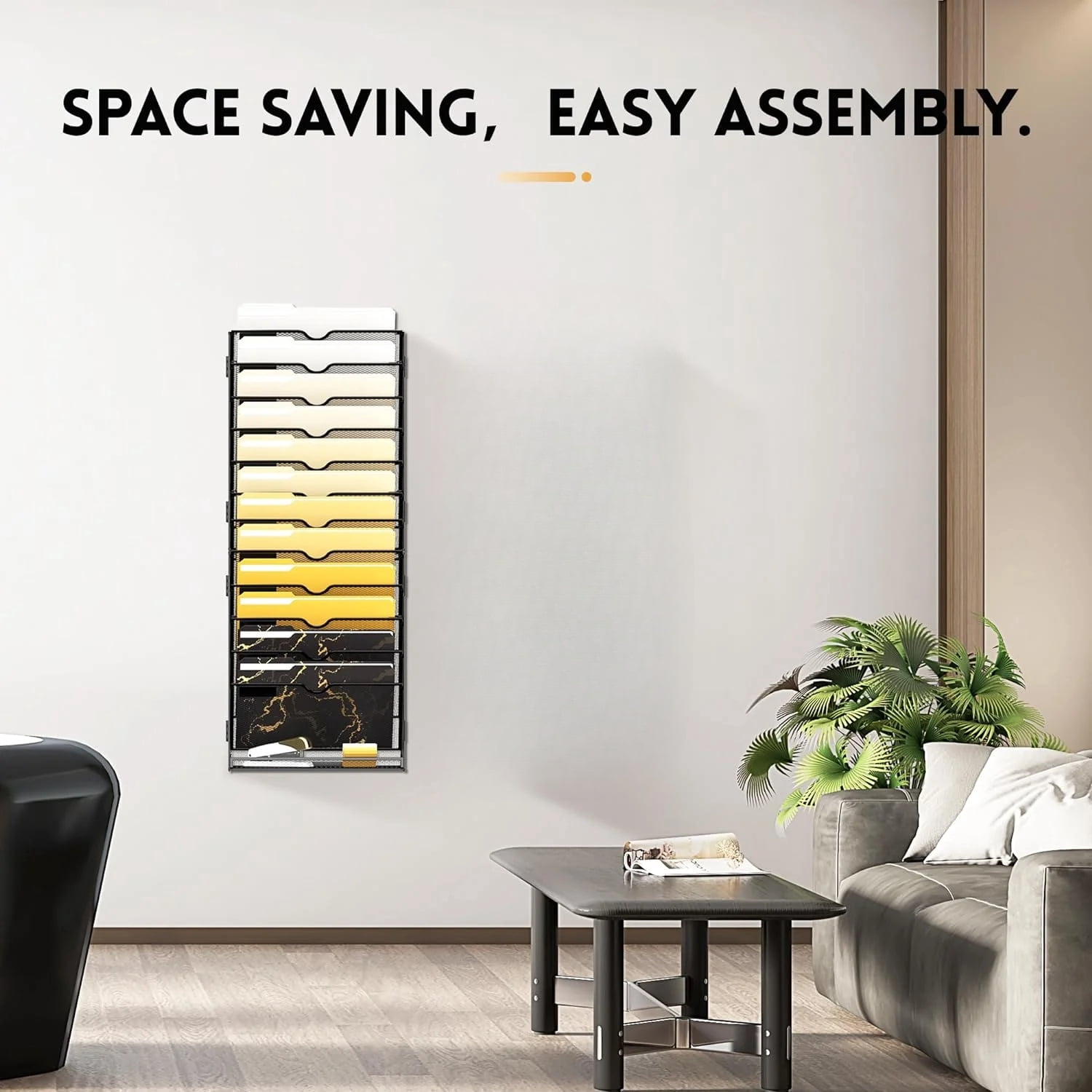 INTIGE 13-Tier Wall Metal File Organizer, Hanging Paper Organization, Black, Screw Mount