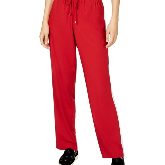 Michael Kors Womens Striped Athletic Track Pants, Red, X-Large