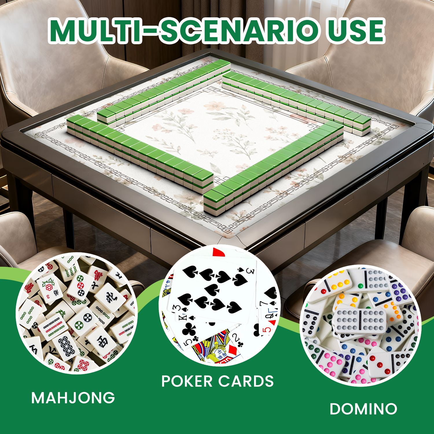 Mahjong Mat 31.5" x 31.5" Delicate Blush Pink Wildflower Botanical Soft Watercolor Style Non-Slip Noise Reduction American Mahjong Tiles Table Cover for Dominoes Poker Card Board Games Gift