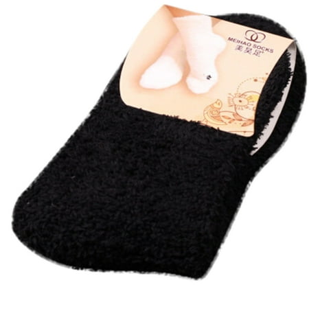 

wendunide Home Women Girls Soft Bed Floor Socks Fluffy Warm Winter Pure Color Black