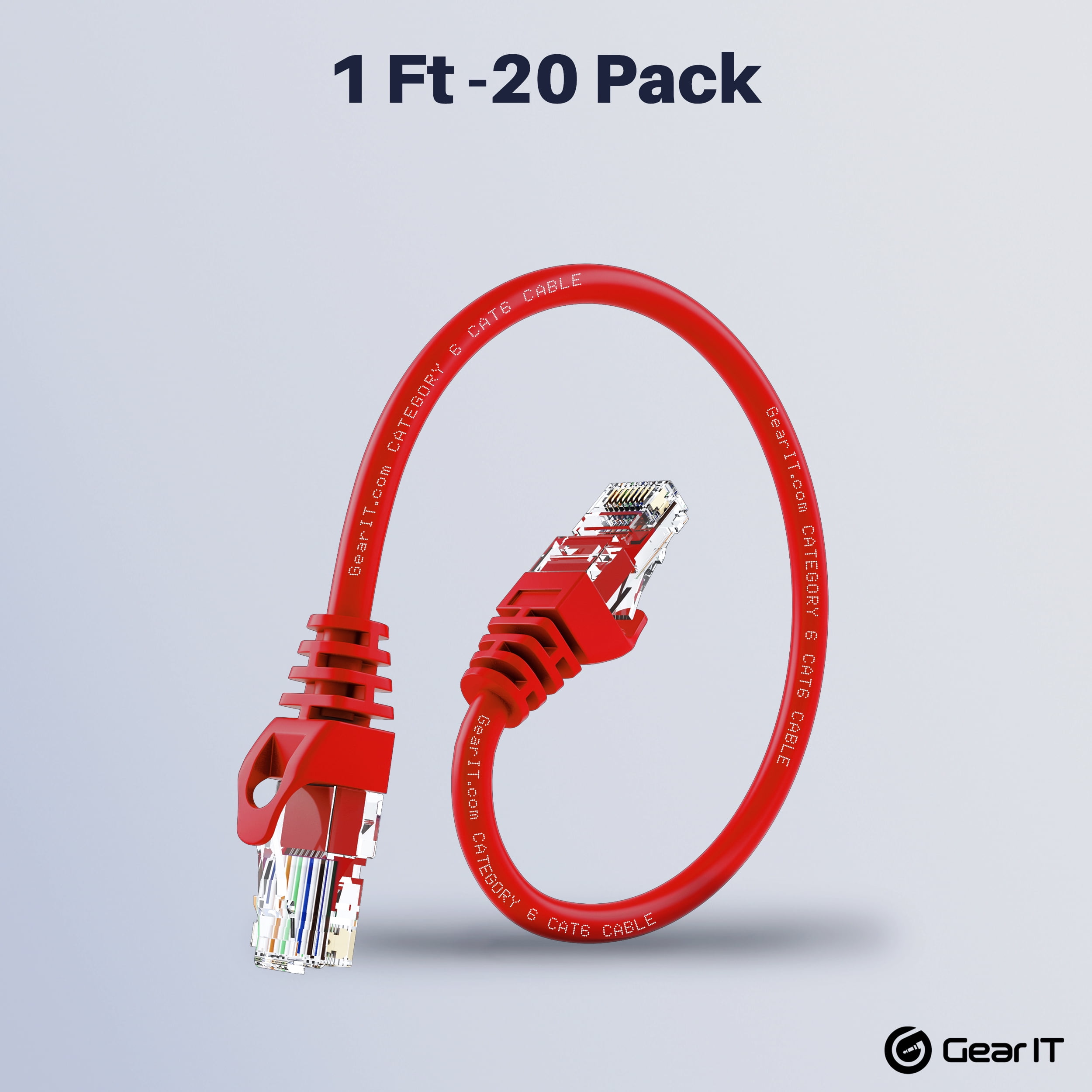GearIT Cat6 Cable 1 ft - Cat6 Ethernet Cable, Cat 6 Ethernet Cable, Cat6 Patch Cable, Cat 6 Patch Cable, Cat 6 Cable, Network Cable, Internet Cable - Red 1 Foot