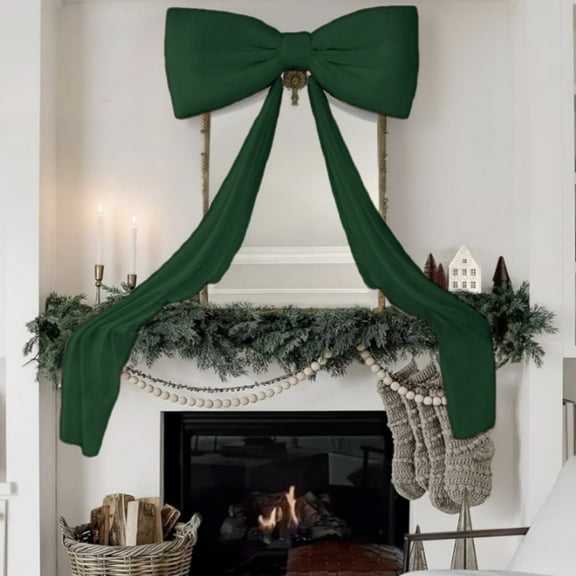 isasaka 6ft Giant Christmas Bow, Big Green Velvet Tree Topper for Xmas Decor, Indoor Wall Door Mantle Party Decoration