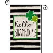AVOIN Watercolor Stripes Hello Shamrocks Garden Flag Vertical Double Sided, St Patrick's Day Yard Outdoor Decoration 12.5 x 18 Inch