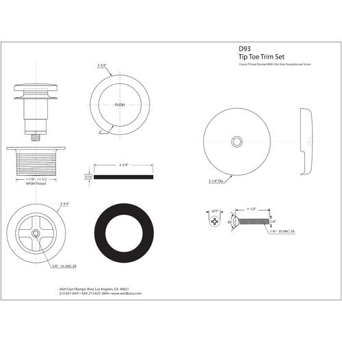 Westbrass Tip Toe Tub Trim Set With One Hole Overflow Faceplate Polished Chrome D93 26 Walmart Com Walmart Com