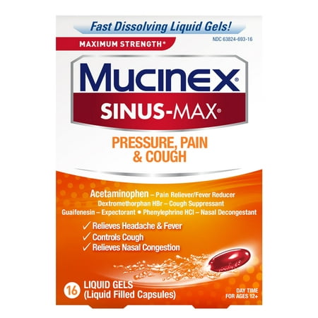 Mucinex Sinus-Max Max Strength Pressure, Pain & Cough Liquid Gels, (Best Medicine For Sinus Pressure And Cough)