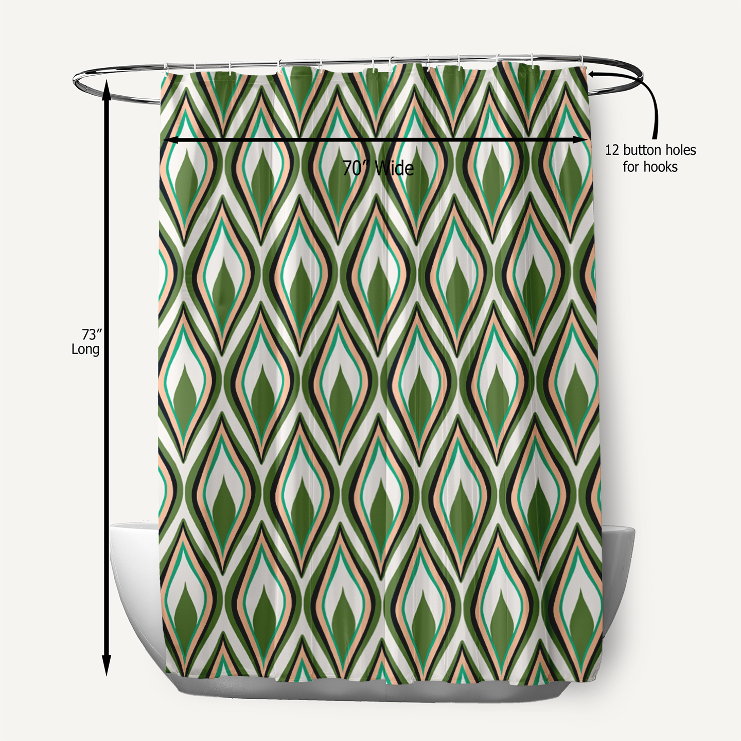 Simply Daisy 70" W x 73" L Feathers Polyester Shower Curtain, Scallion [1 Ct]