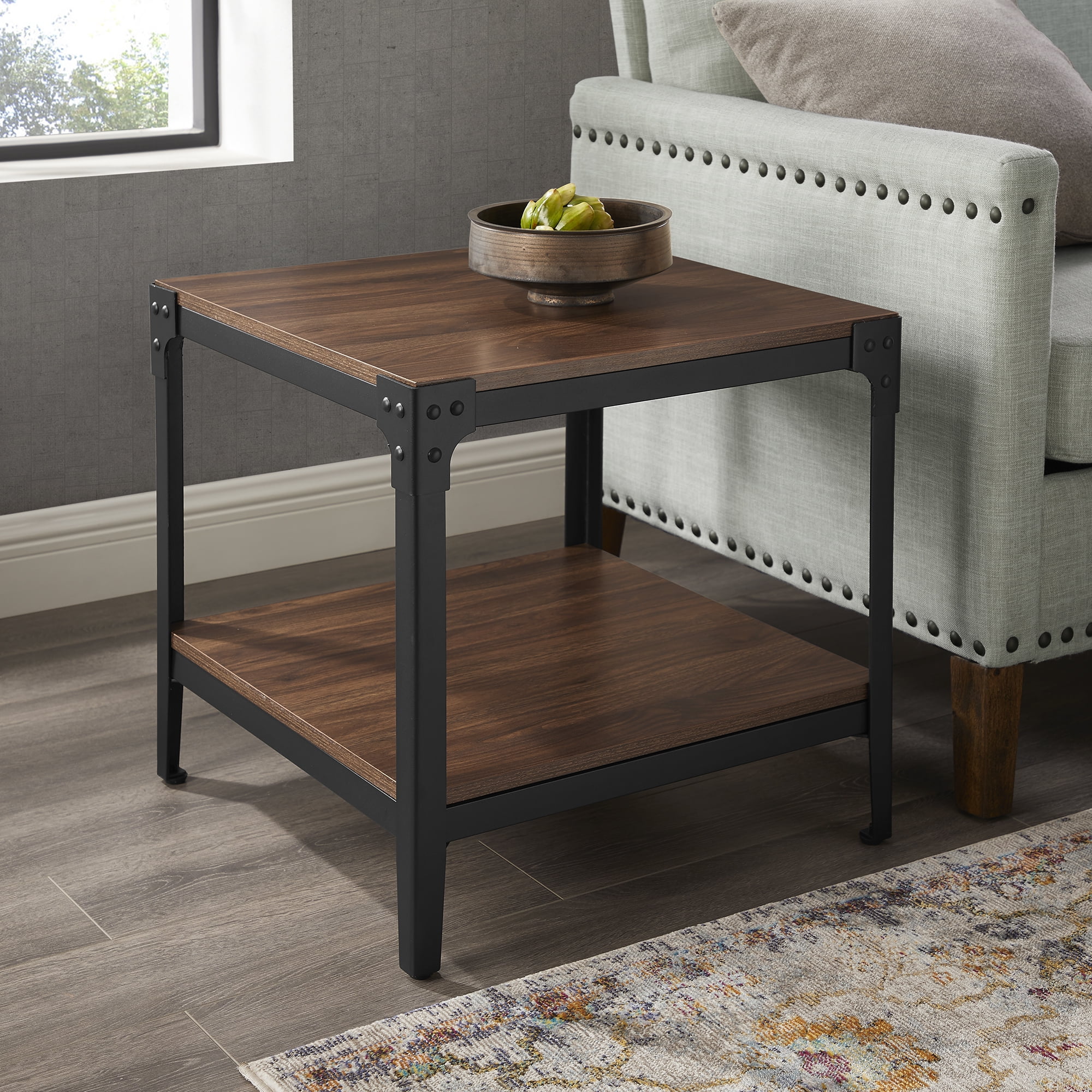Woven Paths Wilson Riveted End Tables, Set of 2, Dark Walnut