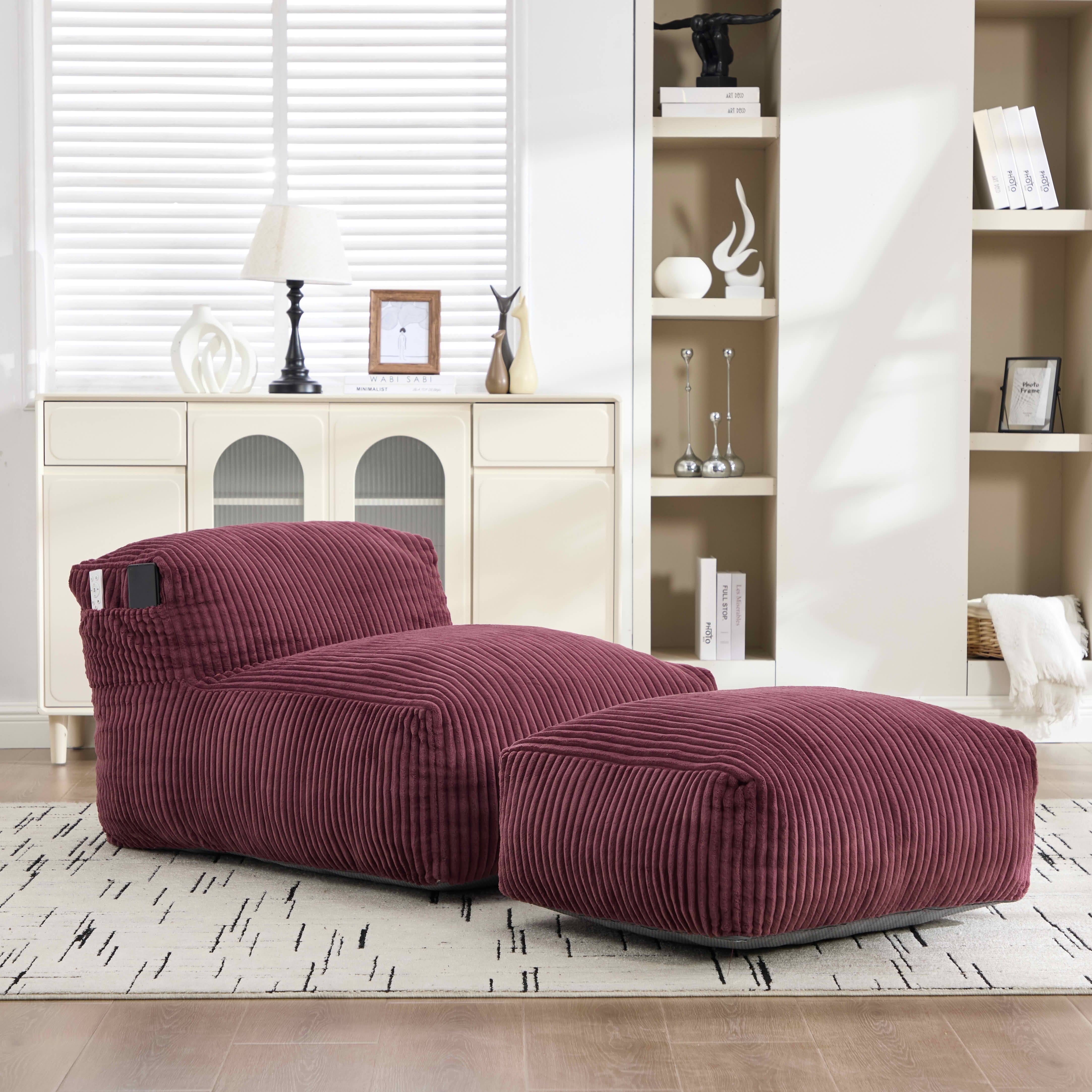 MAYEERTY Bean Bag Chair for Adults, Cozy Corduroy Lounger with High-Density Foam, No Assembly, Wine Red