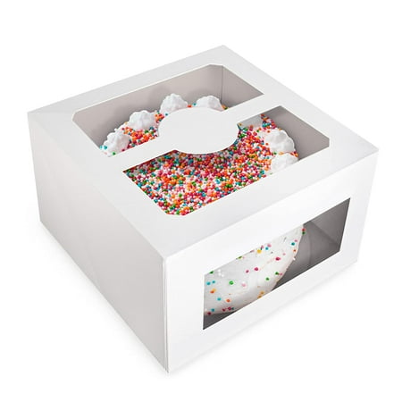 Cake Box, 5Pcs 8×8×9Inch Clear Cake Boxes With Ribbon, 8 Inch Cake Box With Ribbon 8 Inch Cake Box For 6 7 Inch Cake Packing Carry Clear Gift Boxes Display