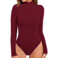 thumbnail image 2 of Xishao Body de manga larga para mujer, cuello alto falso, ribete de lechuga, camiseta con volantes, color burdeos Xishao ropa, 2 of 2