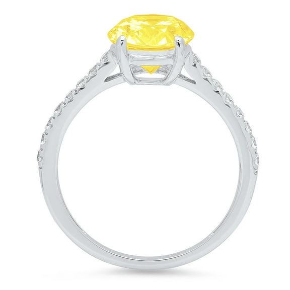 2.21 ct Oval Cut Simulated Yellow Diamond Solitaire with Accents Engagement Ring for Women in 18K White Gold
