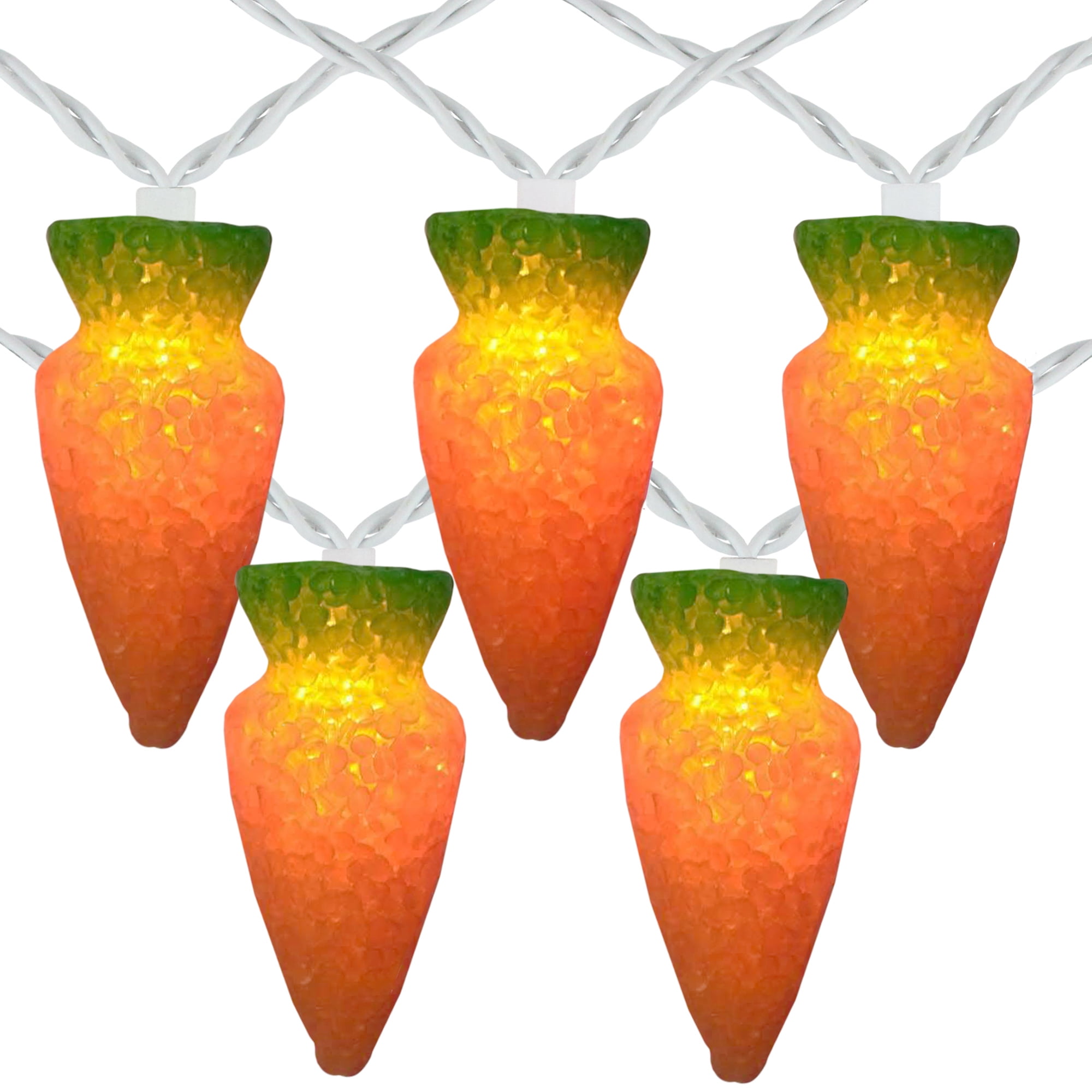 10Count Orange Carrot Easter String Light Set, 7.25ft White Wire