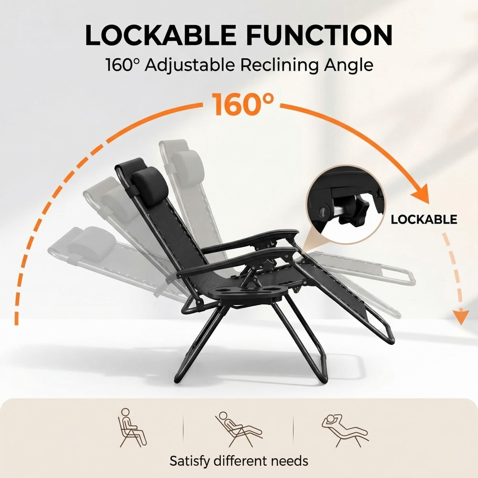 Easy4Home 2 pcs Zero Gravity Lounge Chairs, Foldable Reclining Camping Chairs