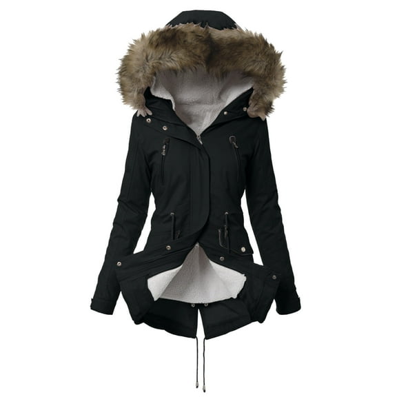Winter Coats for Womens Hooded Warm Winter Overcoat with Lined, Winter Parka Jacket Thick Down Outerwear Jacket for Women Black XXL