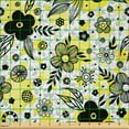 thumbnail image 2 of Ambesonne Floral Fabric by the Yard Microfiber, Striped Flowers Autumn Art, 2 Yards, Pastel Yellow Grey and White, 2 of 2
