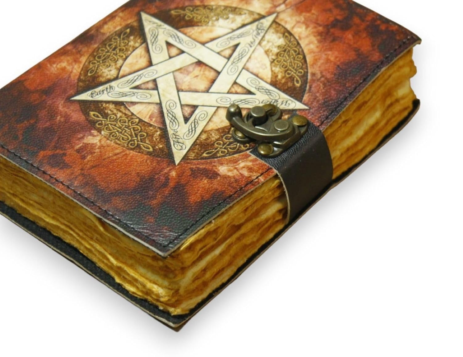 Handmade Leather Pentagram Journal with Lock, Gothic Wicca Vintage Diary Notebook