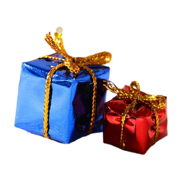 2 cajas para árbol de Navidad de casa de muñecas, decoraciones para árbol de Navidad en miniatura 1:12 Azul rojo