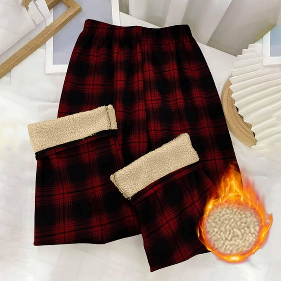 Meichang Plaid Pajama Pant for Women Elastic Waist Fleece Lined Trouser Winter Warm Sleepwear Pajama Bottoms Lounge Long Pant with Pockets