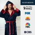thumbnail image 6 of Lotus Linen Plush Hooded Robe for Men - Soft Fleece Bathrobe, Navy Burgundy XL/XXL, 6 of 10
