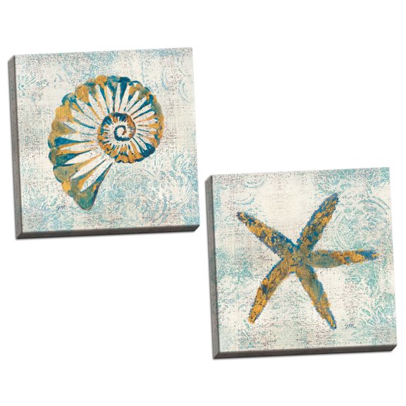 Gango Home Decor Coastal Coastal Beauty I & Coastal Beauty II by Studio Mousseau (Ready to Hang); Two 12x12in Hand-Stretched Canvases