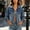 Blue, variant on Womens Denim Jacket Long Sleeve Lapel Button Up Tops Fashion Casual Jean Coat with Pockets Black Size 2XL