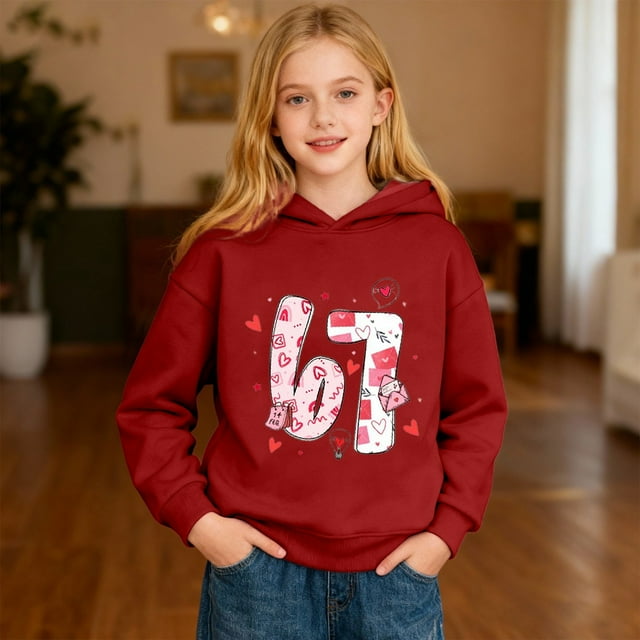 Girls Casual Long Sleeve Hooded Sweatshirt For Everyday Play And School Activities Product Classification