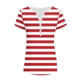 thumbnail image 4 of Guluxicc V Neck T Shirts for Women Short Sleeve Stripe Printed Half Zipper Cozy Fit Tops Spring Summer Womens Shirts, 4 of 6