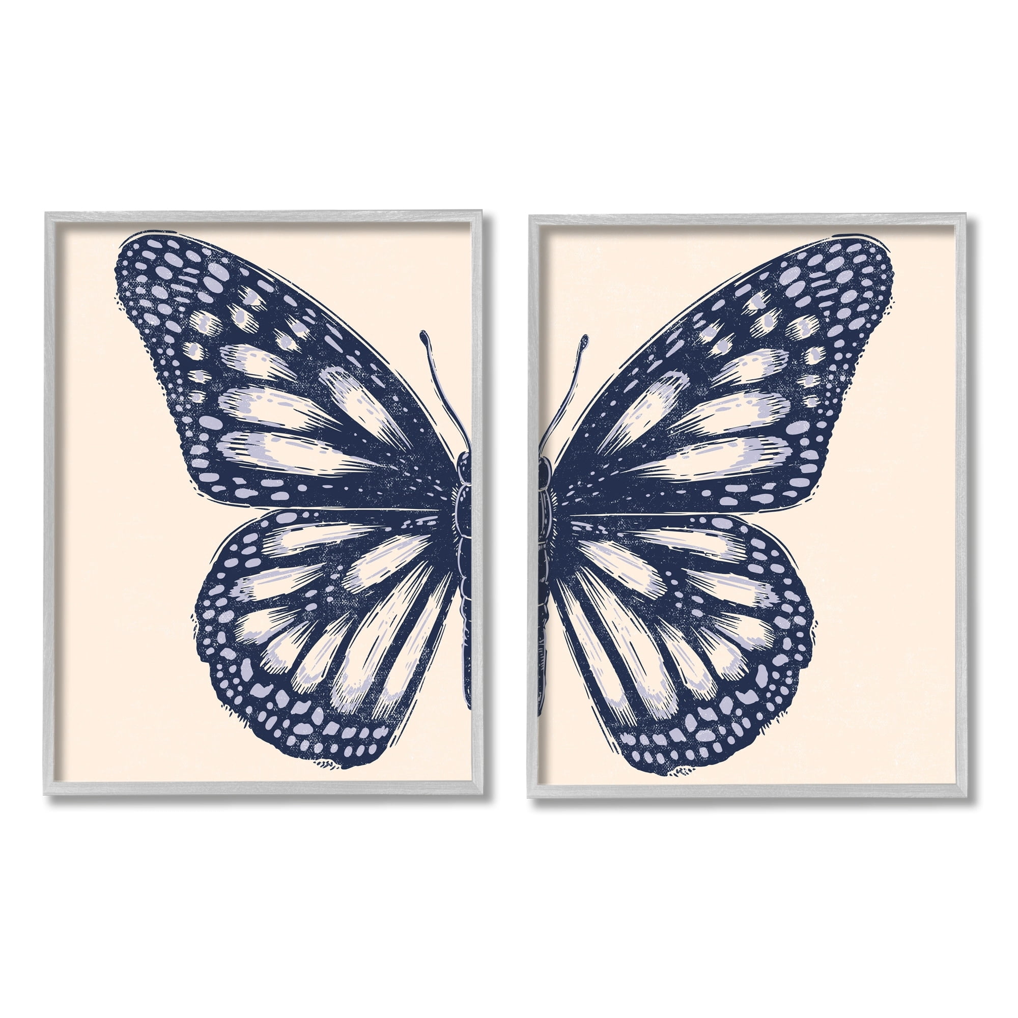 Stupell Industries Intricate Butterfly Wings Detail Bold Insect Drawing Graphic Art Gray Framed Art Print Wall Art, Set of 2, Design by Caroline Alfreds