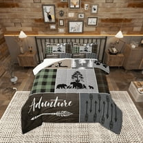 Manfei Jungle Animal Bear Full Size Comforter Sets,Adventure Camping Bedding Comforter Set,Retro Patchwork Grid Bedding Sets For Boys,Luxury Bedroom Decor,3pcs