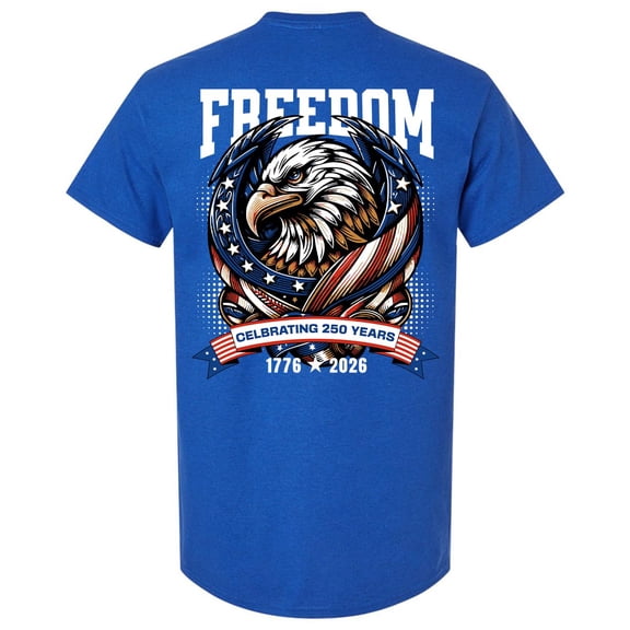 Patriot Pride Reckless Patriot Men’s Graphic T-Shirt – Freedom Eagle “Celebrating 250 Years” 1776–2026 USA Flag Design, Antique Royal, Small