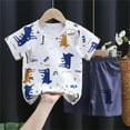 thumbnail image 2 of TOWED22 Toddler Baby Boy Summer Outfit Short Sleeve Letter Print T Shirt Top Cotton Shorts 2Pcs Summer Outfit(Blue,6-12 M), 2 of 9