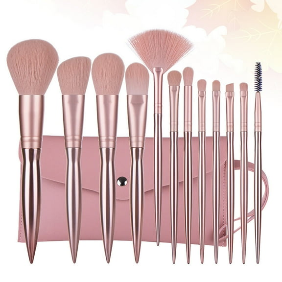 LABSERRON Rose Gold Makeup Brushes Set 12Pcs for Women Safe for Washing Plastic Handle