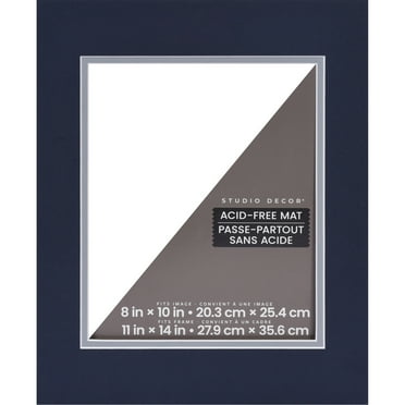 11" x 14" Dark Blue & Gray Double Mat with 8" x 10" Opening by Studio Décor - Acid Free Mat For Pictures and Framing - Horizontal or Vertical Display - 1 Pack