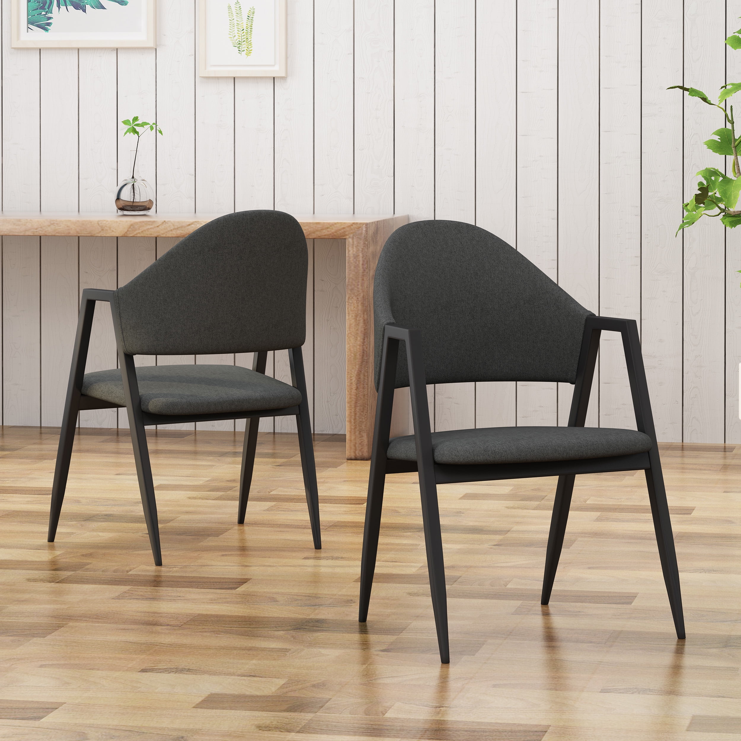 Noble House Elmhurst Mid-Century Modern Fabric Open Back Dining Chairs