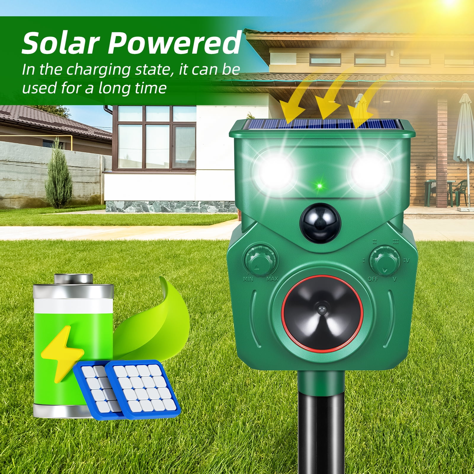 JahyElec Ultrasonic Animal Repeller, 2 Packs Solar Powered Cat Repellent Outdoor with Motion Sensor Waterproof Deer Repellent Devices with LED Flash Light