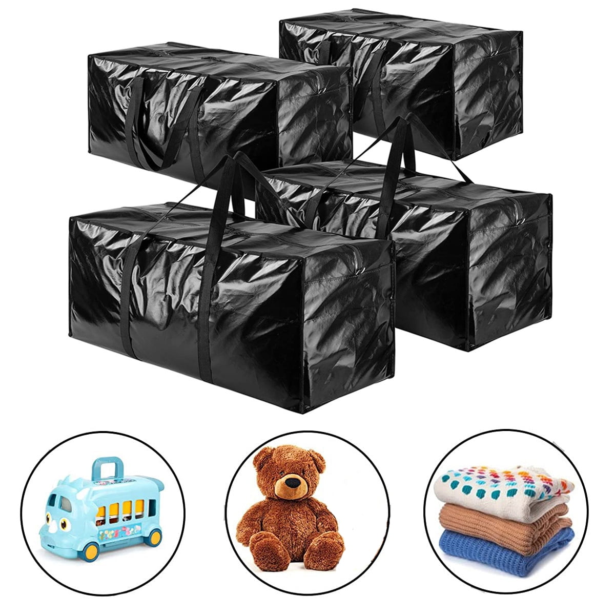 4PCS 110L Heavy Duty Extra Large Storage Bag Moving Tote Backpack Carrying Handles & Zipper