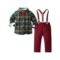 thumbnail image 2 of Bagilaanoe 2Pcs Toddler Baby Boys Gentleman Outfits Overalls Set Plaid Long Sleeve Shirt Tops with Bow Tie + Suspender Pants 18M 24M 3T 4T 5T 6T Kids Gentleman Formal Clothes, 2 of 8