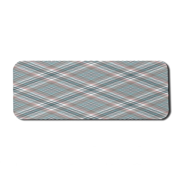 Checkered Computer Mouse Pad, Traditional Pattern with Crosswise Dense Lines Plaid Inspired, Rectangle Non-Slip Rubber Mousepad Large, 31" x 12" Gaming Size, Grey Pale Blue Pale Pink, by Ambesonne