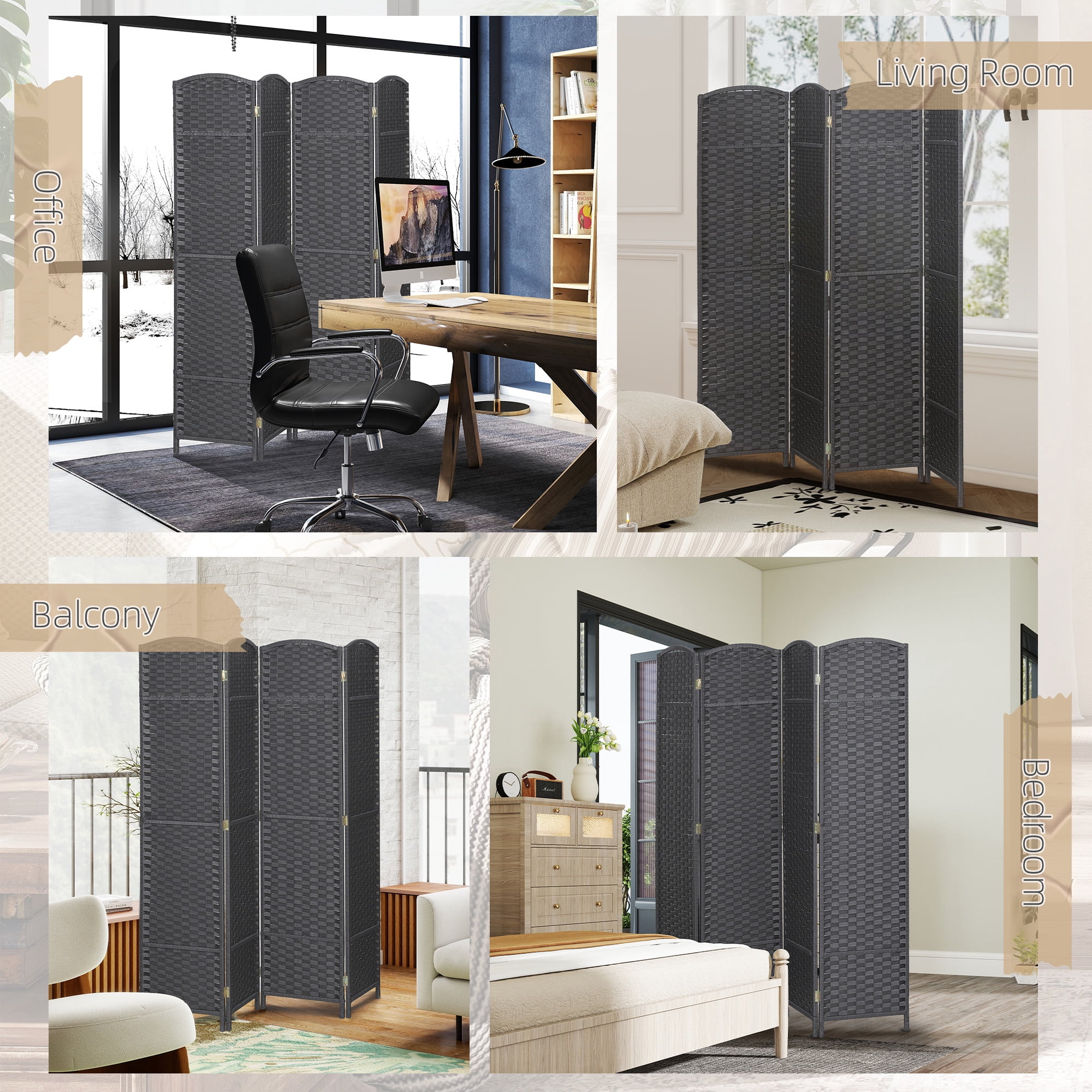 HOMCOM 4 Panel Room Divider Freestanding Folding Privacy Screen, Gray