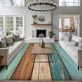 thumbnail image 3 of 5'x8' Area Rugs, Farmhouse Teal Brown Indoor Outdoor Area Rug for Living Room Bedroom, Vintage Retro Wooden Washable Bathroom Rugs Kitchen Floor Carpet Mats Home Decor Aesthetic, 3 of 8