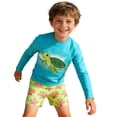 thumbnail image 3 of Boys Two Piece Long Sleeve Rash Guard Swimsuit Set Cute Turtle Print UPF 50+ Sun Protection Bathing Suit for Summer Beach Pool Surfing,Blue,160, 3 of 4
