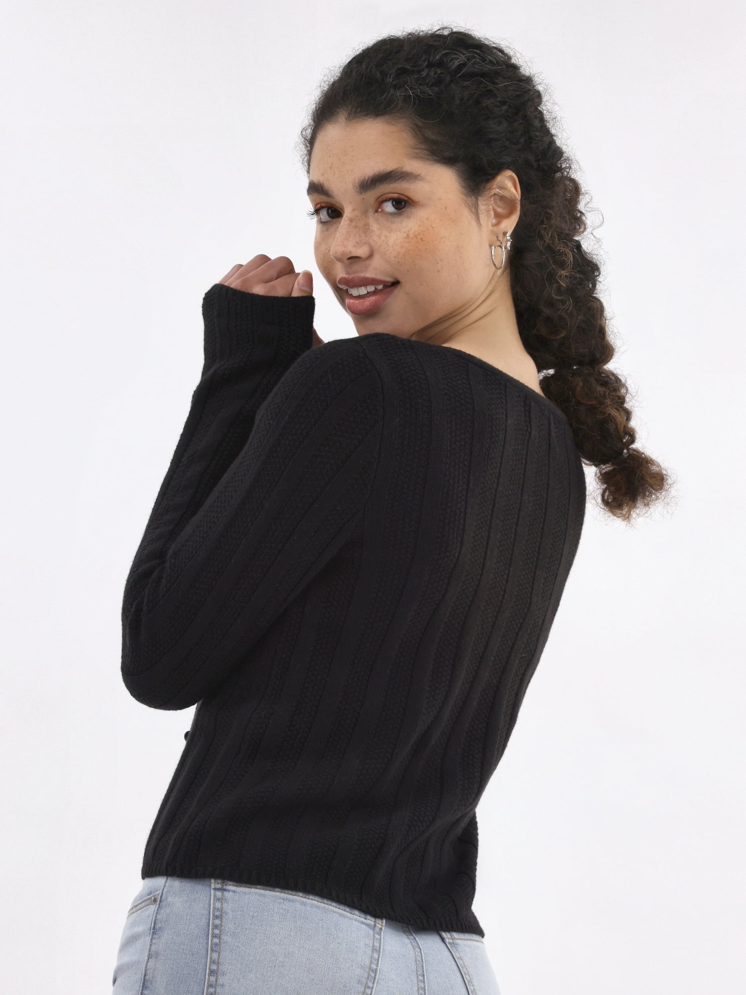 No Boundaries Textured Button Front Cardigan Sweater, Women's