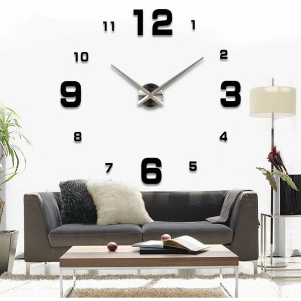 Reloj de pared DIY, reloj de pared grande silencioso moderno DIY, pegatina 3D, regalo de decoración para el hogar y la oficina (tamaño 90 cm1,8 m, tamaño autoajustable) (negro) esquí esquí Gafas de esquí