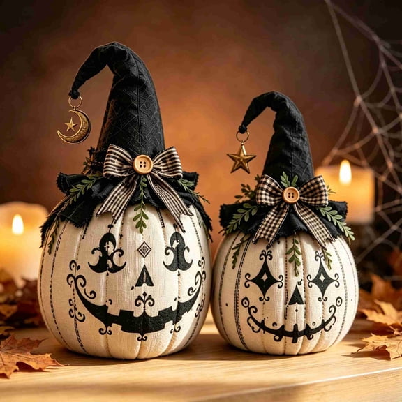 Tepsmf Halloween Vintage Witch Pumpkin Trio, Rustic Figurine Set, Fall Thanksgiving Window Display, Mantel Decor