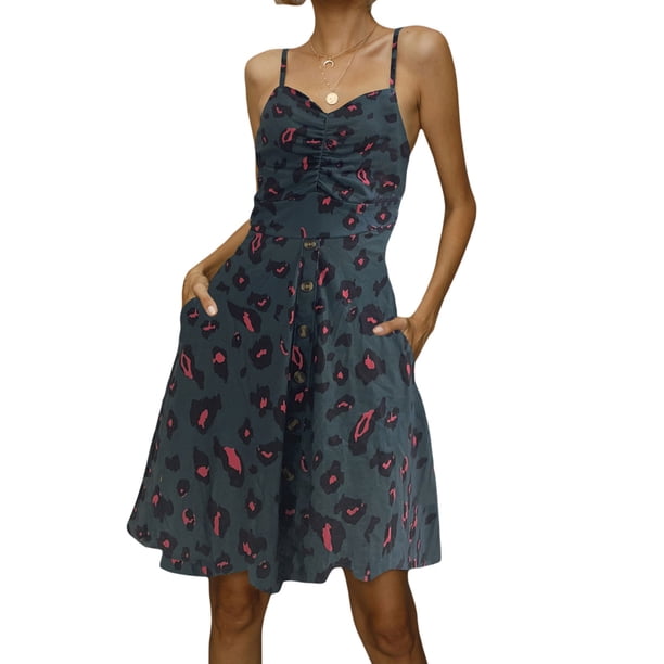 Txlixc Vestido sin mangas con botones y cuello en V de verano para mujer Txlixc Sexy