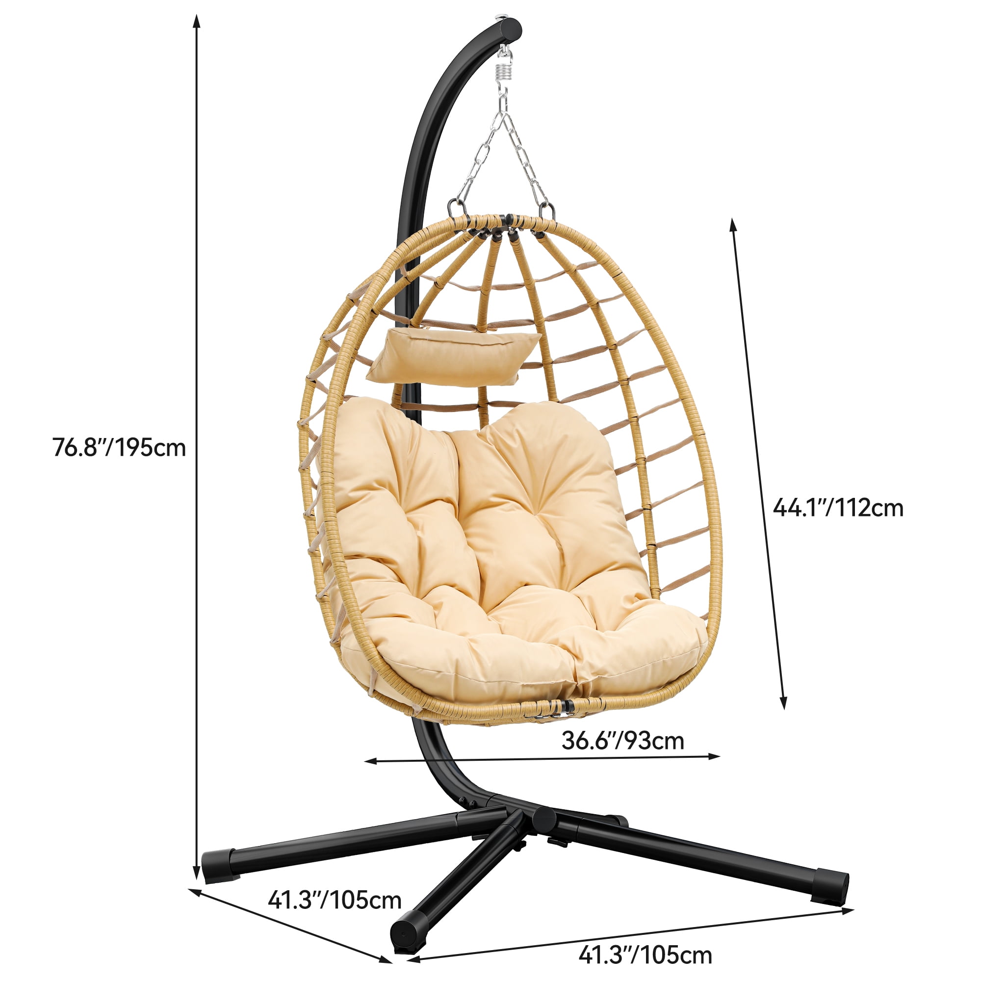 Uforic Outdoor Wicker Egg Chairs Indoor with Steel Stand for Patio, Bedroom, Garden and Balcony, Beige