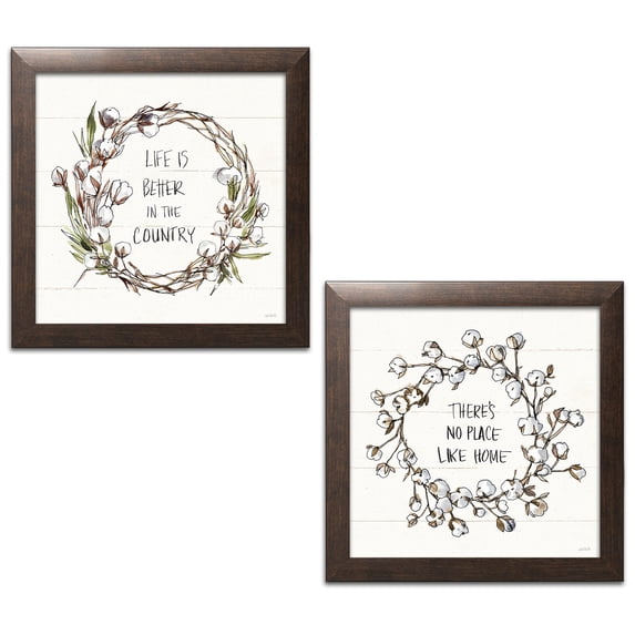 Gango Home Decor Cottage Country Life VI & Country Life VII by Anne Tavoletti (Ready to Hang); Two 12x12in Brown Framed Prints