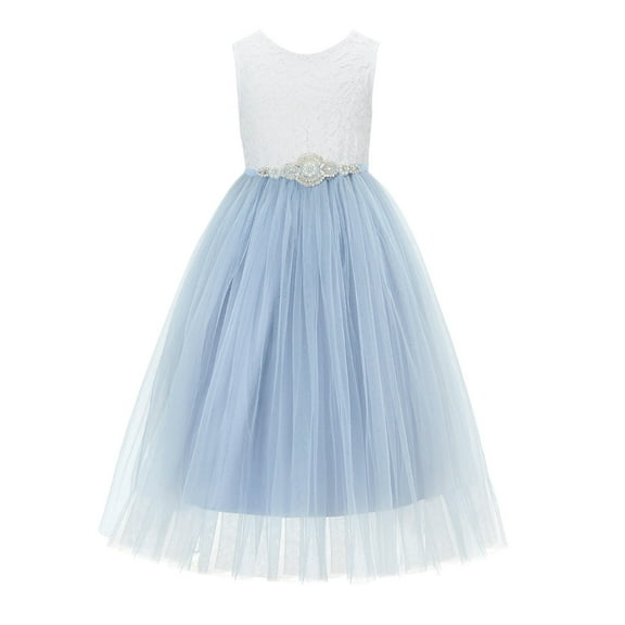 Ekidsbridal Scalloped V-Back Lace A-Line Junior Flower Girl Dress Pretty Princess Gown for Beauty Pageant 207R7 3