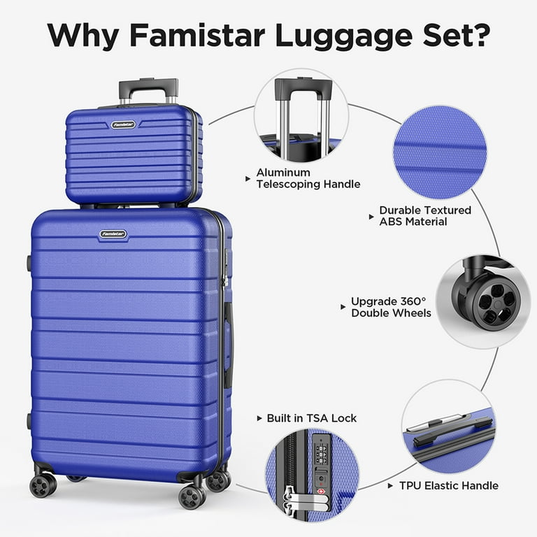 Famistar Hardside Luggage Suitcase 4 Piece Set with 360 Double Spinner Wheels Integrated TSA Lock 14 Travel Case 20 Carry on Luggage 24 Checked